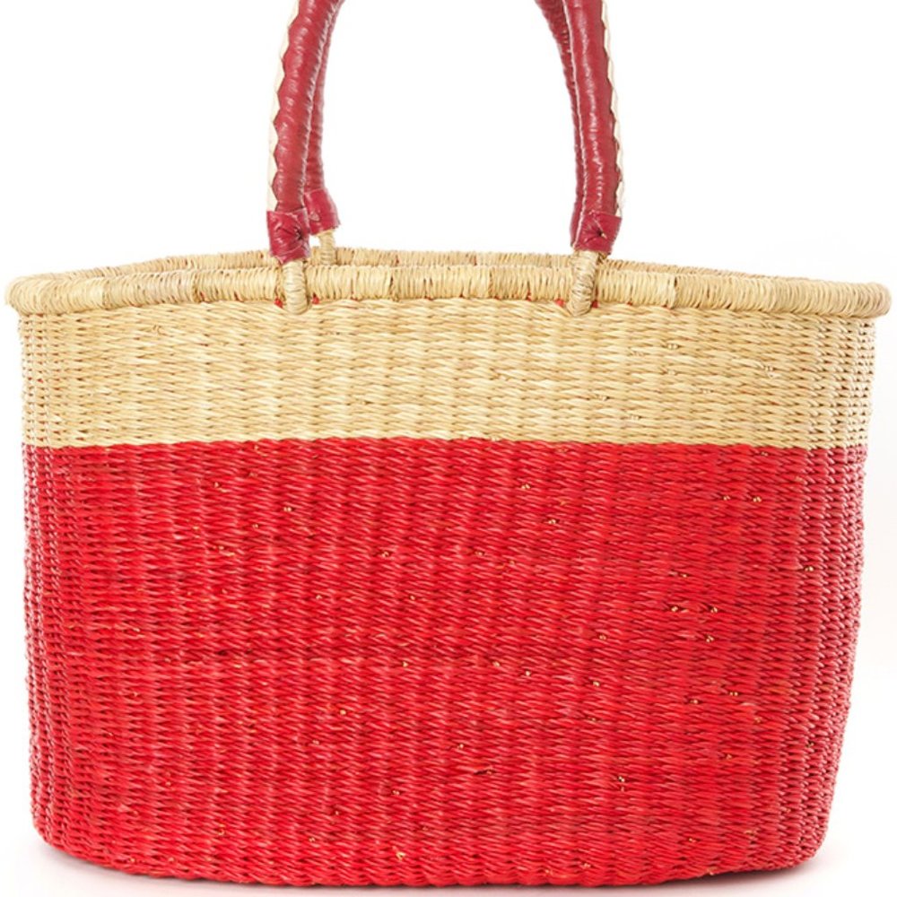 Color Block Bolga Shopper - Cherry